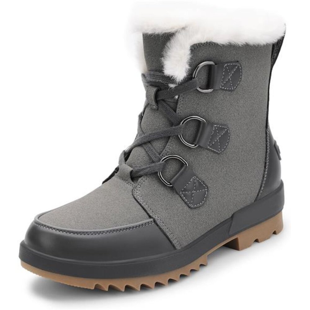 Womens winter ankle boots warm faux fur lined waterproof lace up snow boots